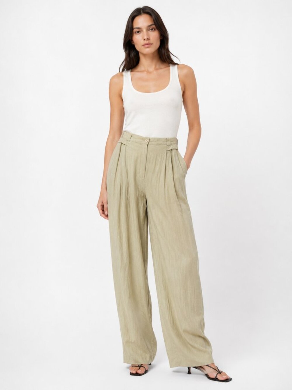 JEAN CLAUDE POITRAS BEIGE POLYNOSIC HIGH RISE TROUSER PANTS - 12
